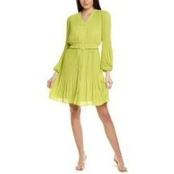 Nanette Lepore Women’s Size 14 Long Sleeve Pleated Button Up Dress Green - Picture 2 of 16